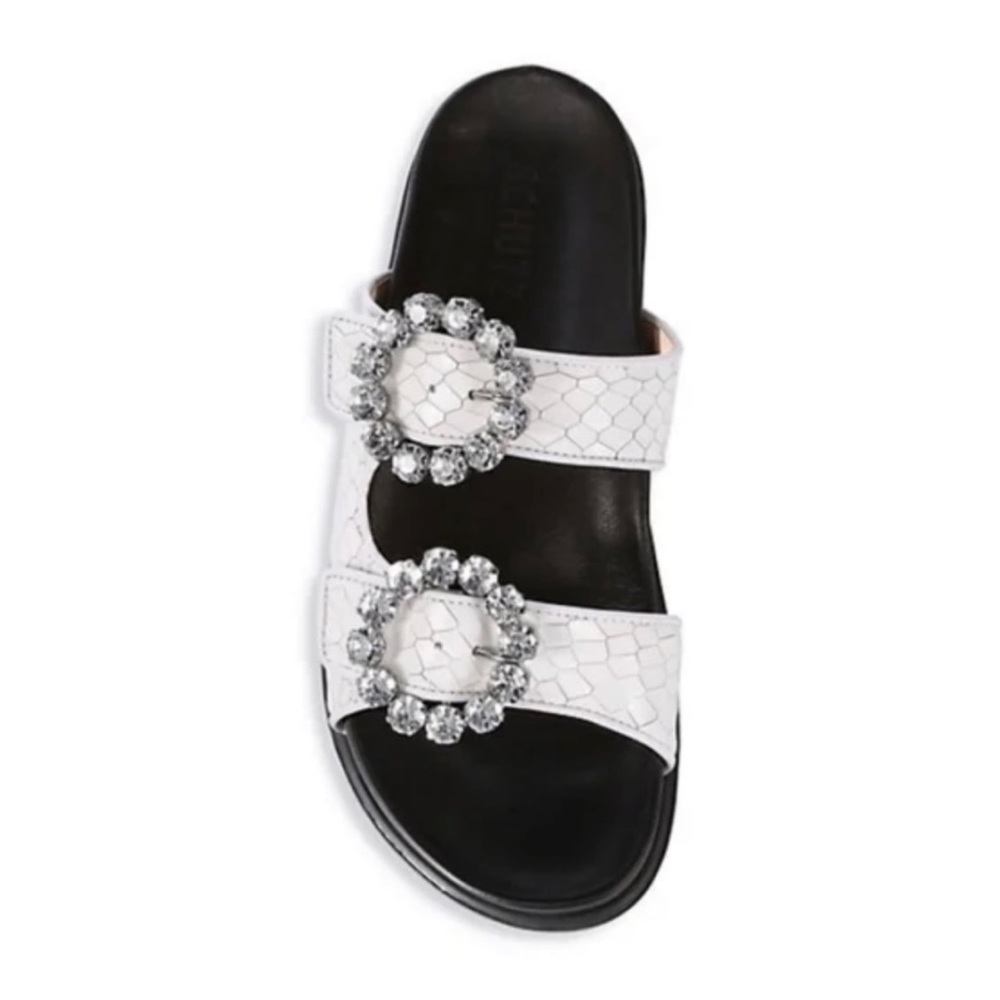 NEW SCHUTZ  Ariel Embellished Double Strap White Sandals - Size 6.5